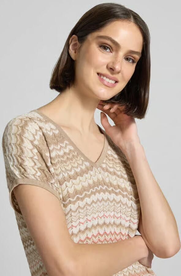 MOS MOSH Gebreid shirt met V-hals en kapmouwen model 'Shani'