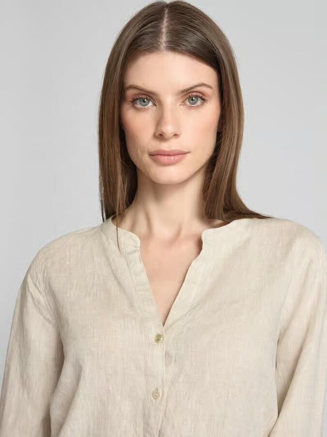 MOS MOSH Regular fit linnen blouse met tuniekkraag model 'Danna'