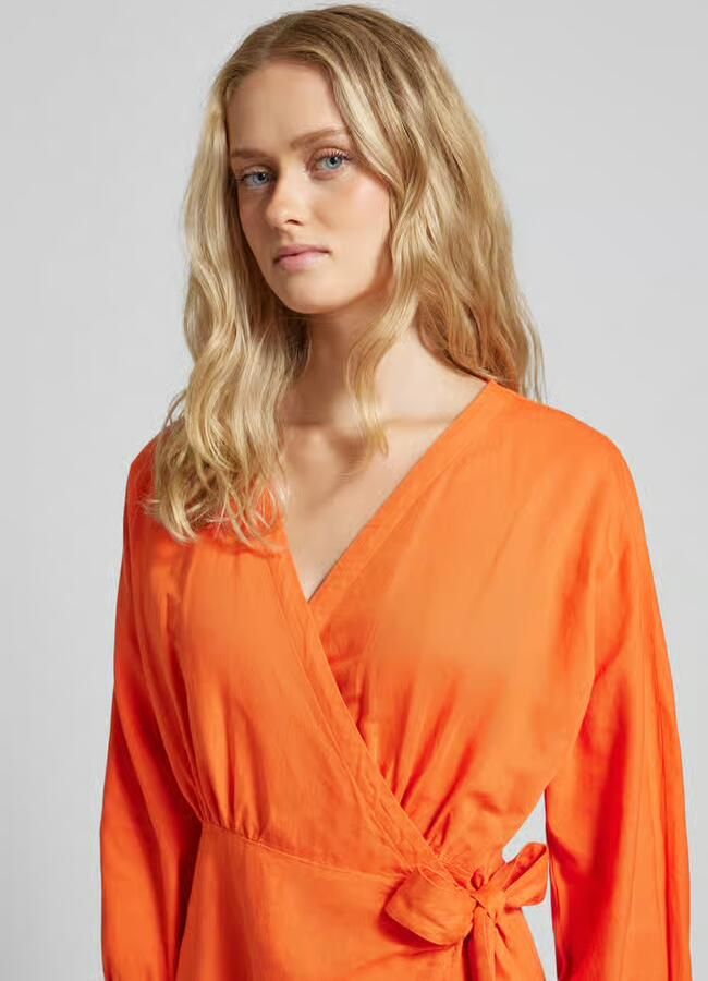 MSCH Copenhagen Knielange linnen jurk in wikkellook model 'Mirilla' - Foto 5