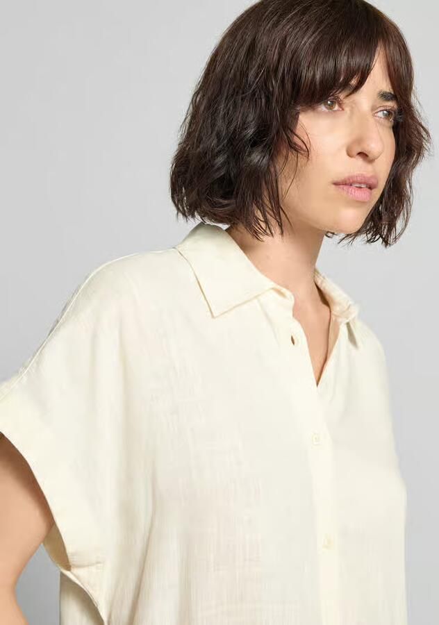 Mustang regular fit blouse van een viscose-linnenmix met trekkoord