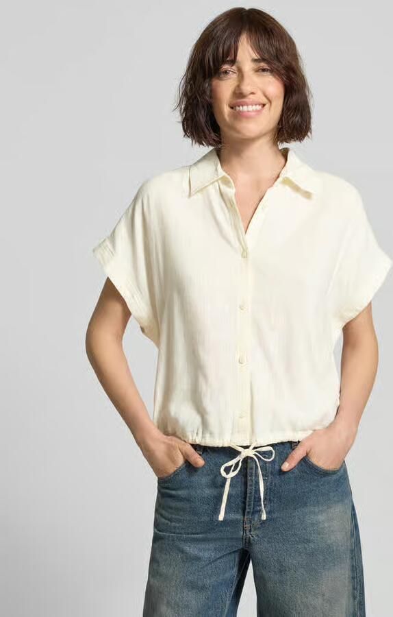 Mustang regular fit blouse van een viscose-linnenmix met trekkoord - Foto 4