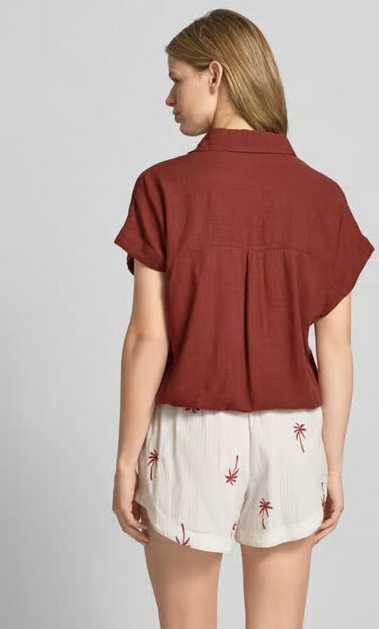 Mustang regular fit blouse van een viscose-linnenmix met trekkoord - Foto 4