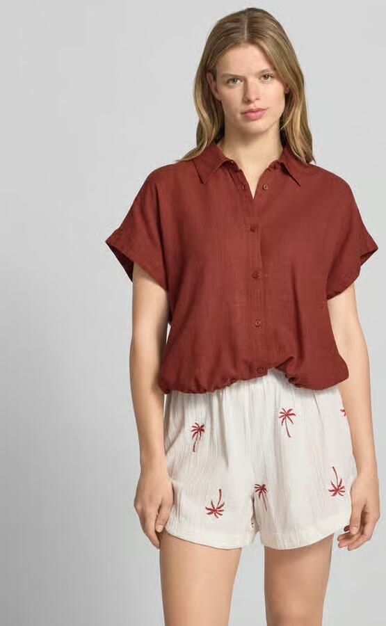 Mustang regular fit blouse van een viscose-linnenmix met trekkoord - Foto 3
