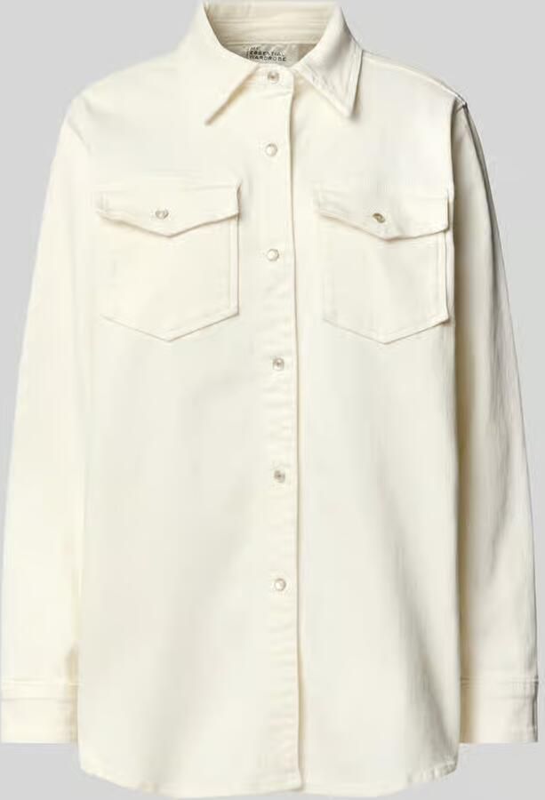 My Essential Wardrobe Relaxed fit jeansblouse met paspelzakken op de borst model 'Dagmar'