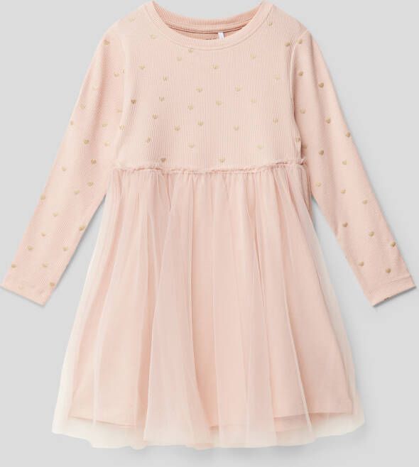 Name it MINI A-lijn jurk met biologisch katoen roze Hartjes 104