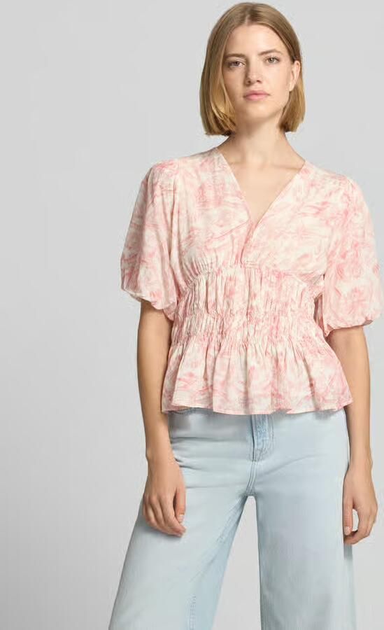 NEO NOIR Blouseshirt met pofmouwen en V-hals model 'Minutti'
