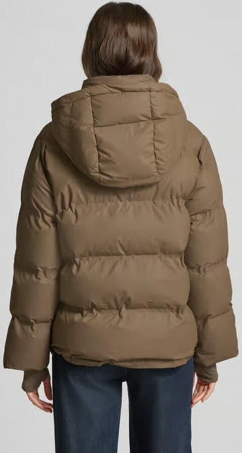 NEO NOIR Donker Taupe Puffer Jas met Hoge Kraag en Verstelbare Capuchon Brown Dames