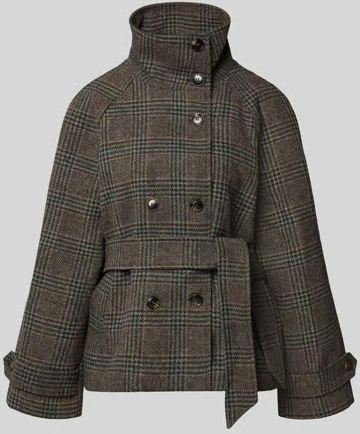 NEO NOIR Jack met opstaande kraag en strikceintuur model 'Munet'