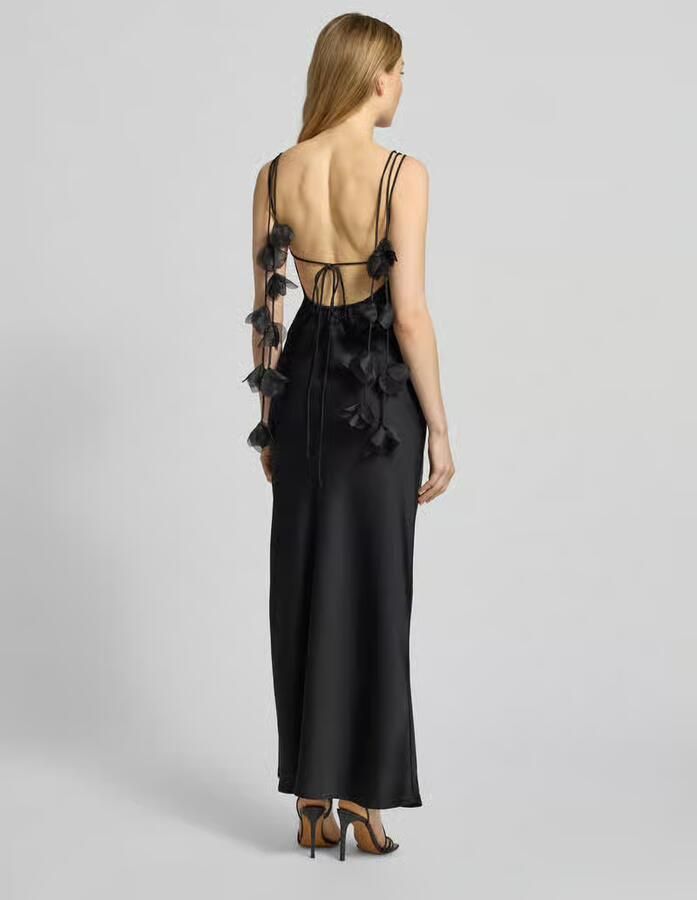 NEO NOIR Maxi-jurk van satijn met florale applicaties