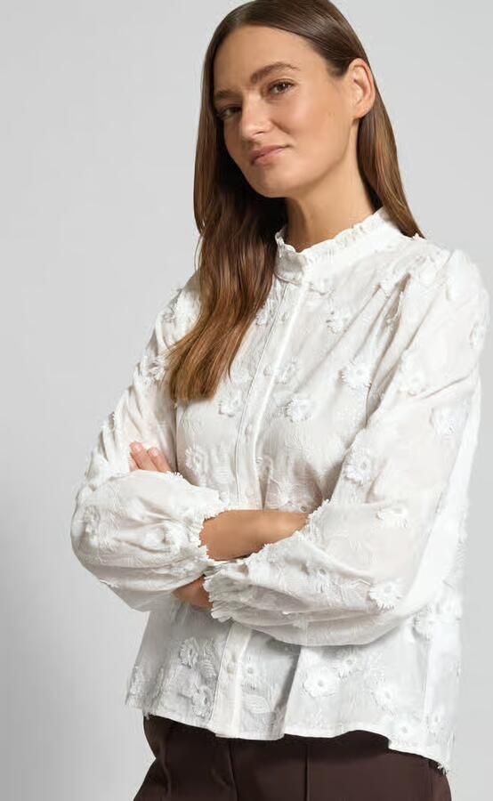 NEO NOIR Regular fit blouse met stitchings en opstaande kraag model 'Oda Deco'