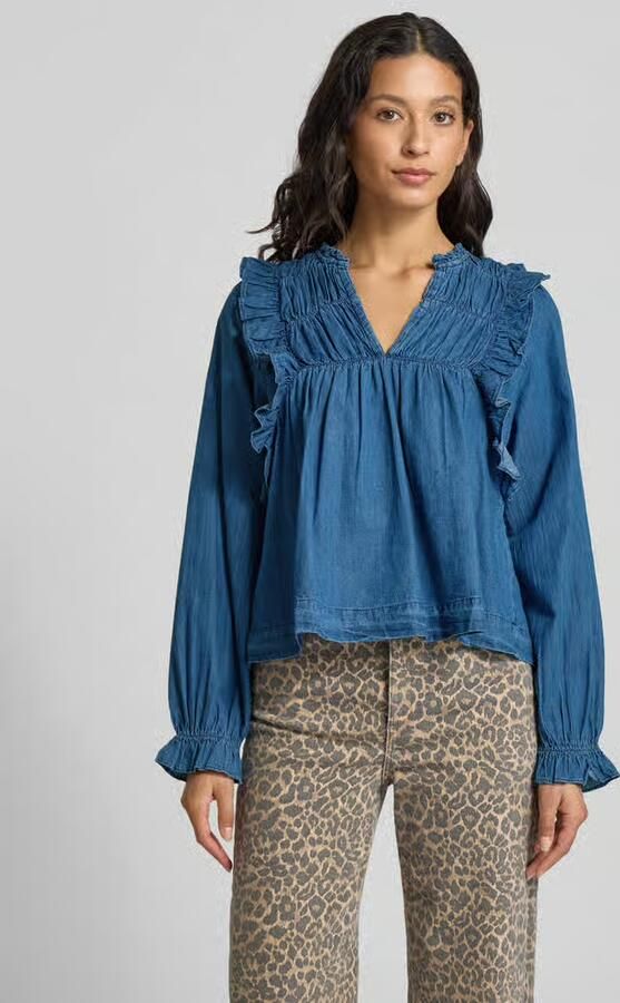 NEO NOIR Regular fit jeansblouse met ruches model 'Janis' - Foto 2