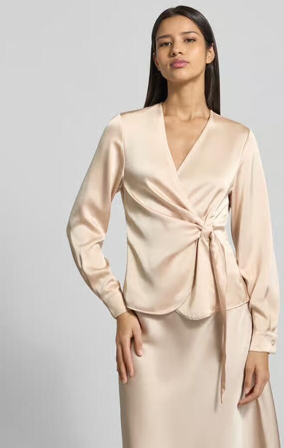 NEO NOIR Regular fit wikkelblouse van satijn model 'Petris' - Foto 2