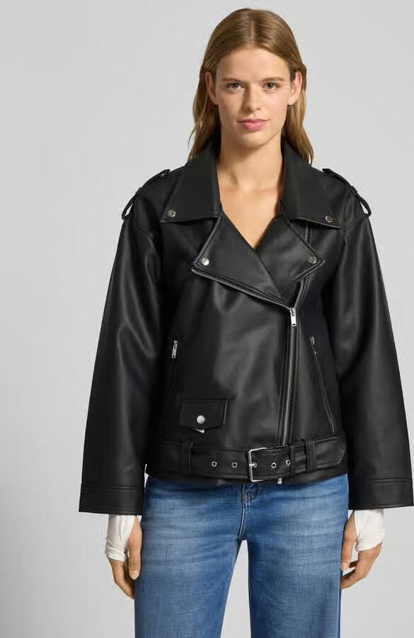 Noisy May Oversized leren jack met platte kraag model 'PAULINA' - Foto 3