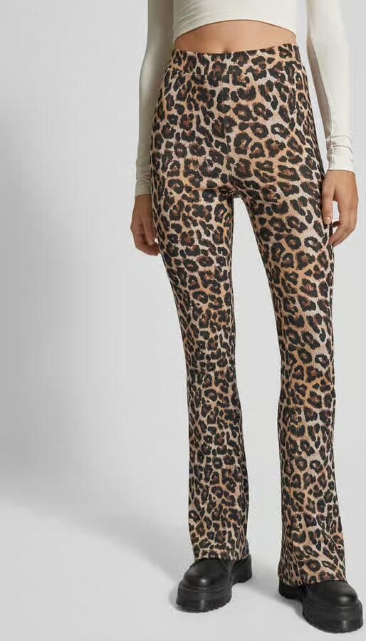 NOISY MAY high waist flared broek NMPASA met dierenprint zwart beige - Foto 3