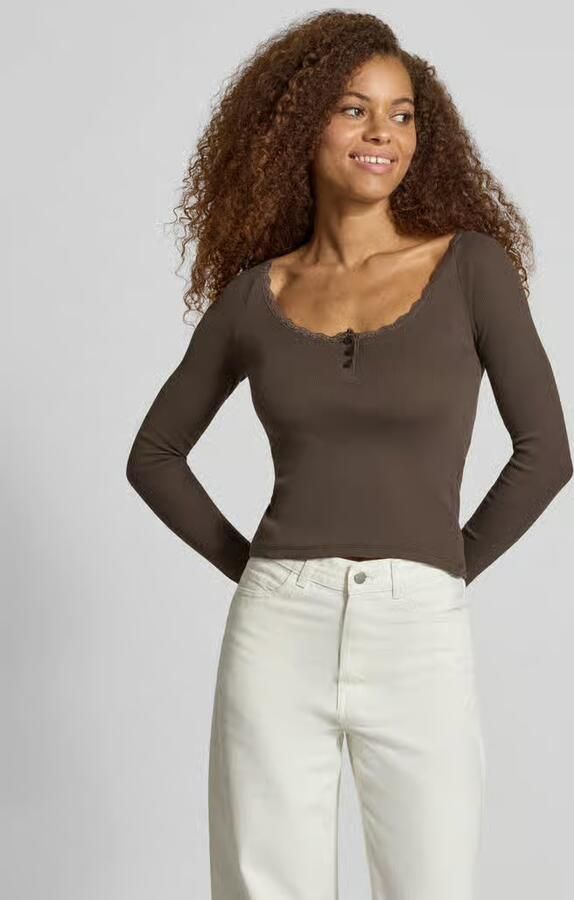 NOISY MAY shirt met lange mouwen in riblook met kant model 'MAYA' - Foto 2