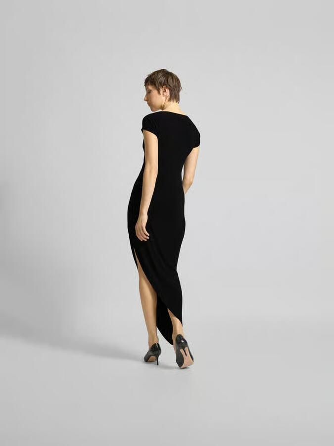 Norma Kamali Zwarte Asymmetrische Jurk Hart Halslijn Black Dames