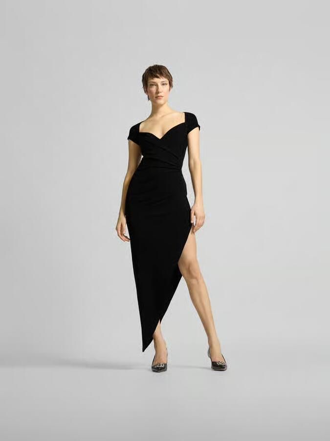 Norma Kamali Zwarte Asymmetrische Jurk Hart Halslijn Black Dames - Foto 3