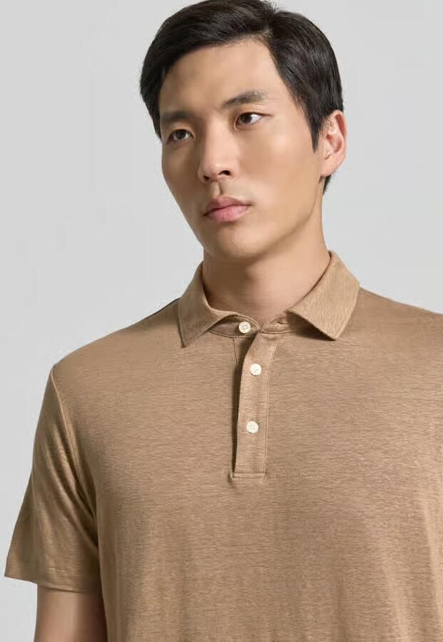 OLYMP Level 5 regular fit poloshirt van mix van linnen en elastaan