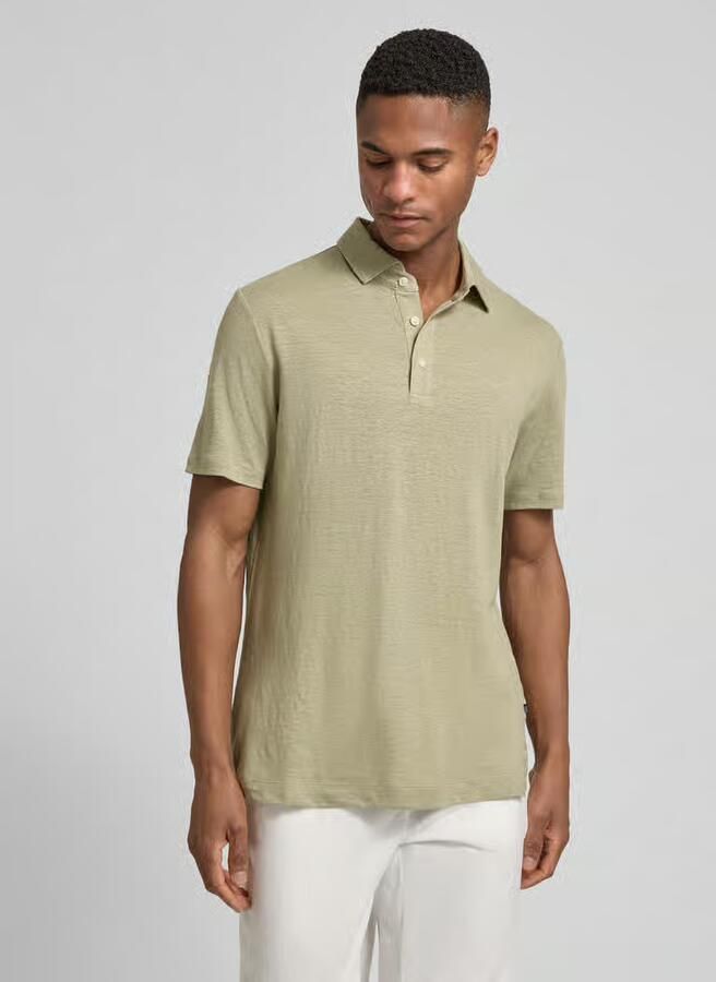 OLYMP Level 5 regular fit poloshirt van mix van linnen en elastaan - Foto 3