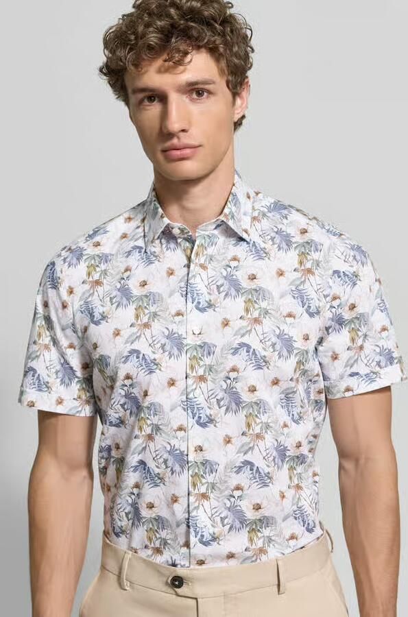 OLYMP Level 5 slim fit zakelijk hemd met kentkraag en bloemige print