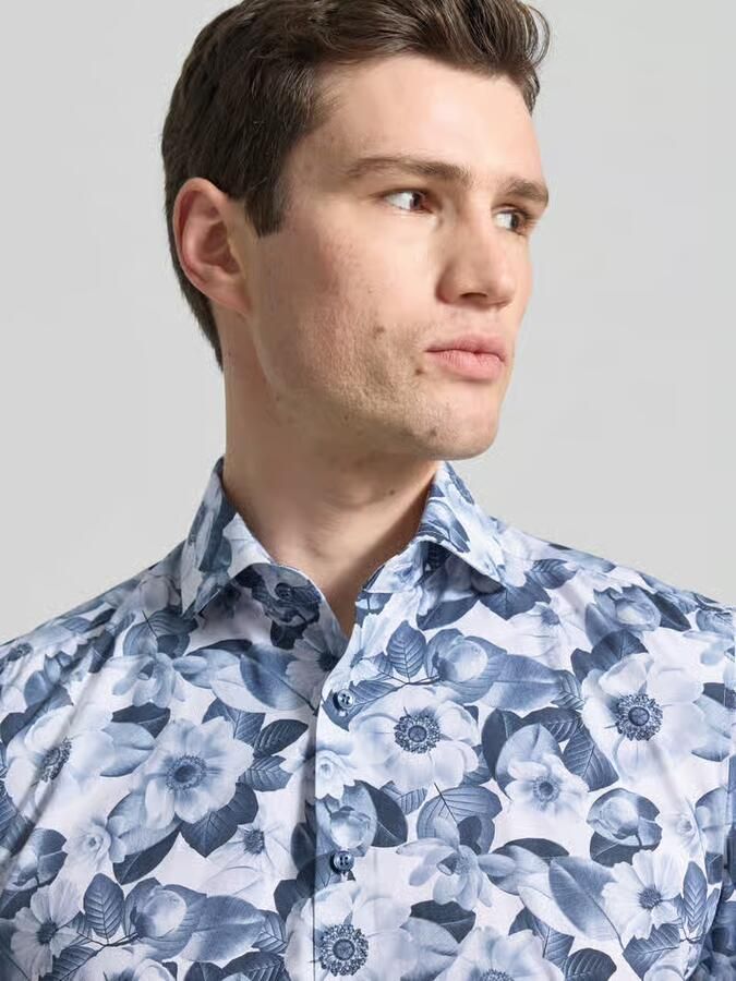 OLYMP Level 5 slim fit zakelijk hemd met kentkraag en bloemmotief