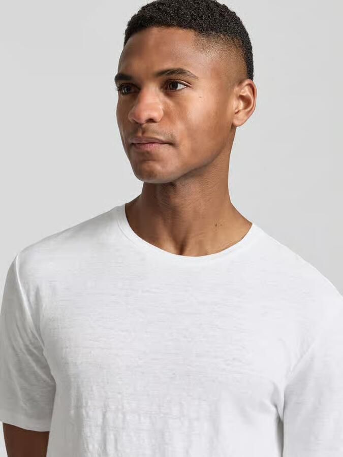 OLYMP Level 5 T-shirt van mix van linnen en elastaan met ronde hals