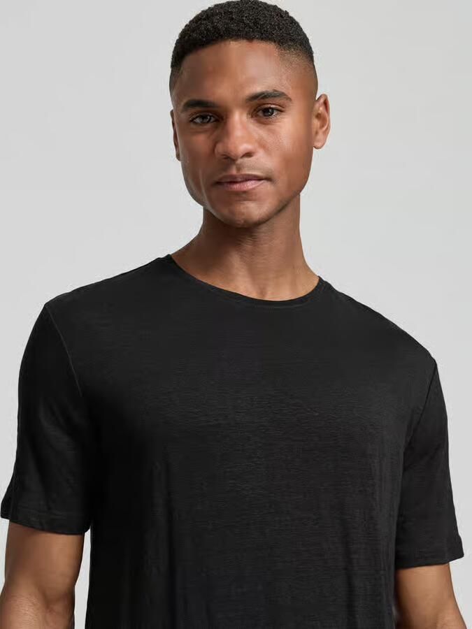 OLYMP Level 5 T-shirt van mix van linnen en elastaan met ronde hals