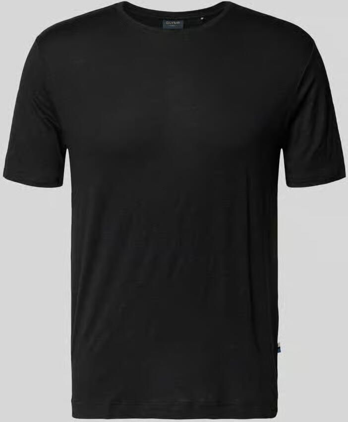 OLYMP Level 5 T-shirt van mix van linnen en elastaan met ronde hals - Foto 2
