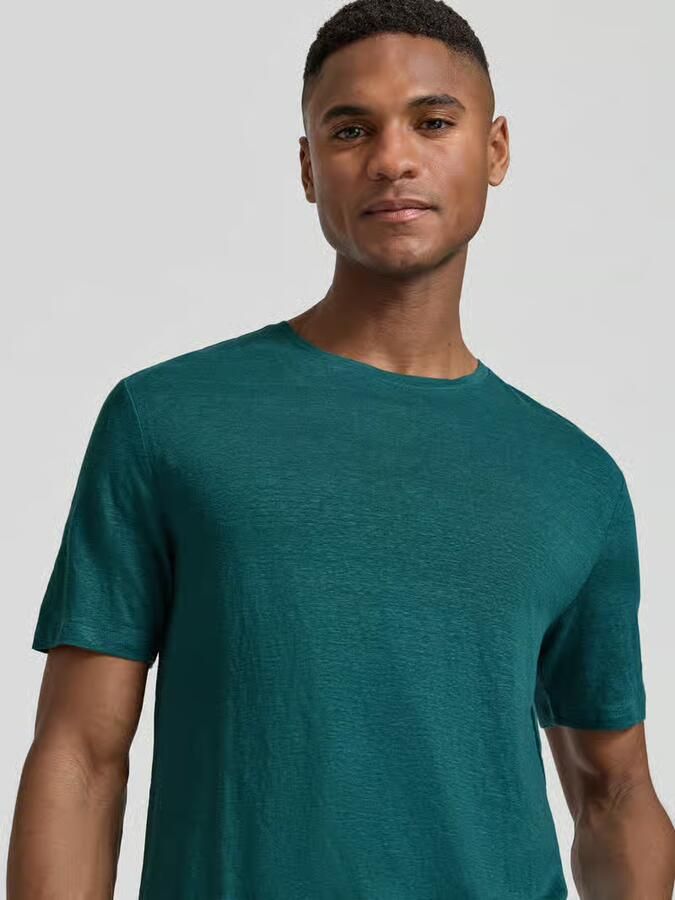 OLYMP Level 5 T-shirt van mix van linnen en elastaan met ronde hals