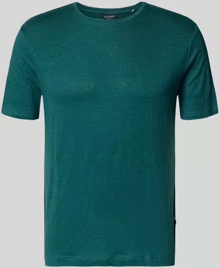 OLYMP Level 5 T-shirt van mix van linnen en elastaan met ronde hals - Foto 2