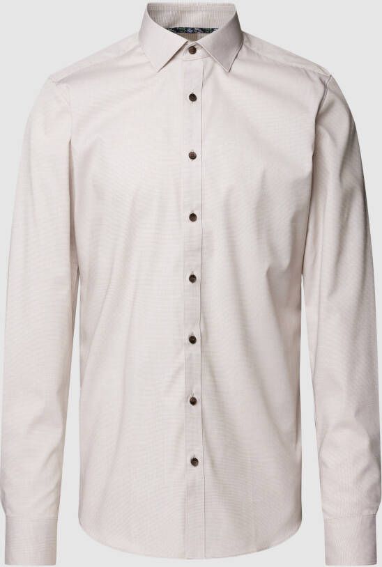 Olymp casual overhemd mouwlengte 7 slim fit beige effen katoen