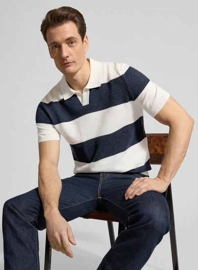 OLYMP Level Five Slim fit poloshirt van katoenmix in gebreide look
