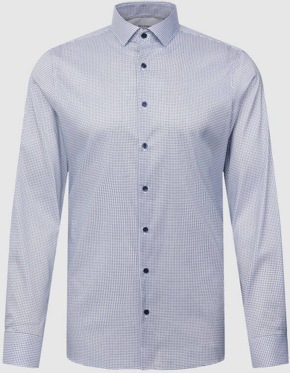 Olymp business overhemd 24 seven Level Five extra slim fit blauw wit geprint