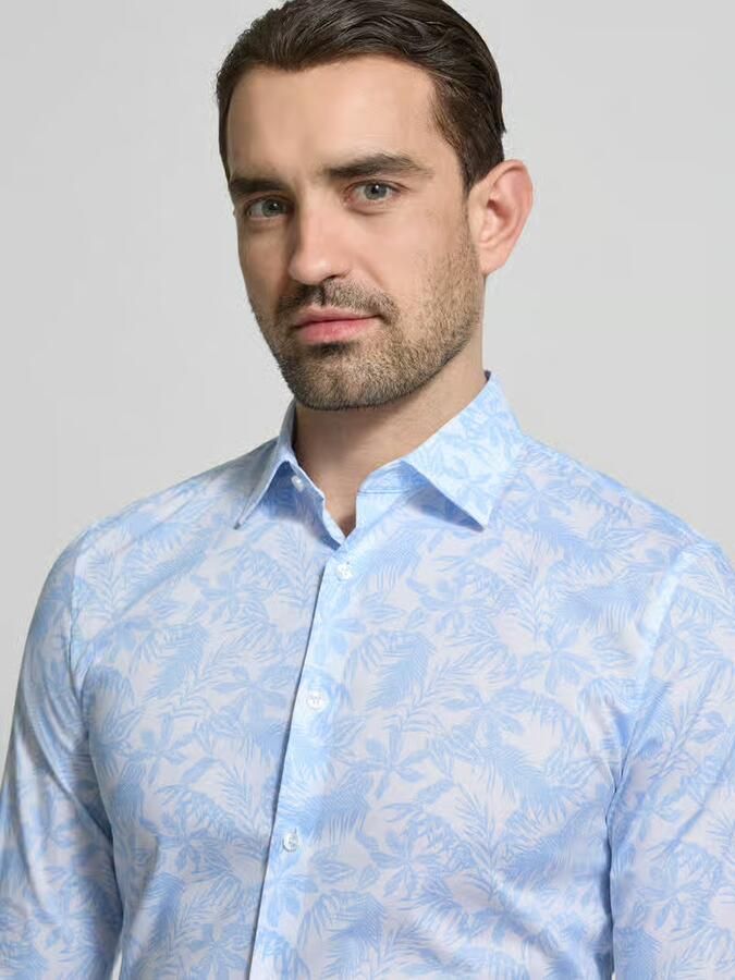 OLYMP No. Six Super slim fit zakelijk hemd in all-over look met kentkraag