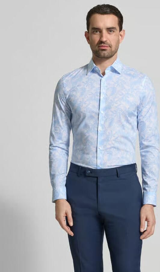 OLYMP No. Six Super slim fit zakelijk hemd in all-over look met kentkraag - Foto 3