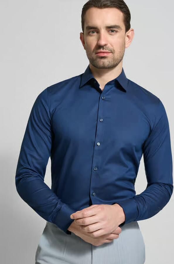 OLYMP No. Six Super slim fit zakelijk hemd met kentkraag en structuurpatroon