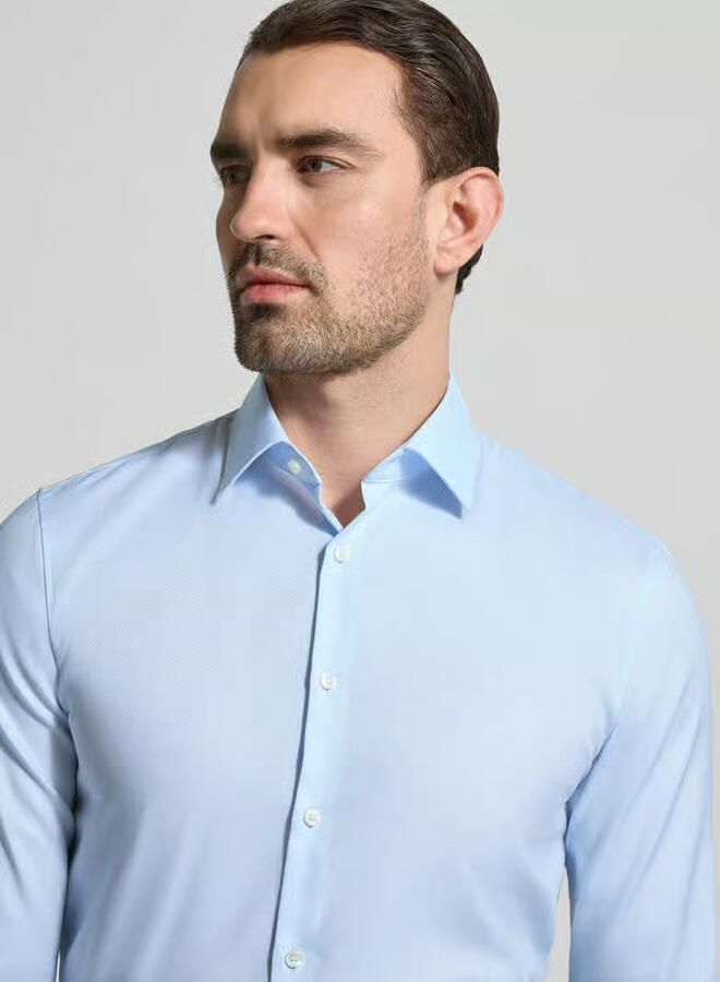 OLYMP No. Six Super slim fit zakelijk hemd met kentkraag en structuurpatroon