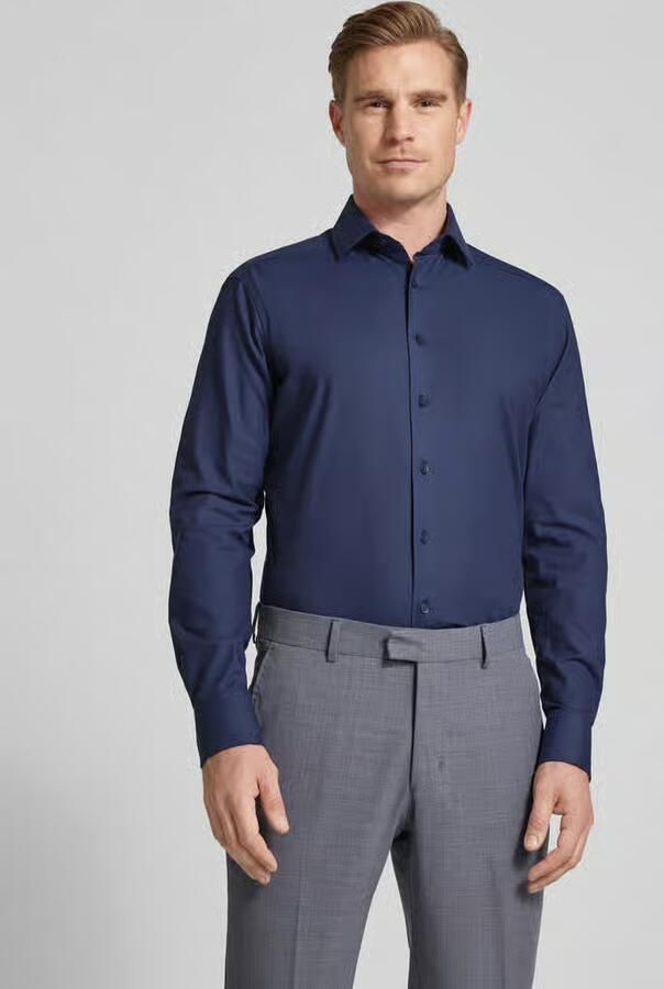 Olymp business overhemd Luxor Modern Fit normale fit donkerblauw effen katoen - Foto 14