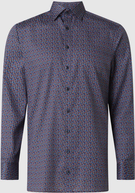 Olymp business overhemd Luxor Modern Fit normale fit donkerblauw geprint katoen