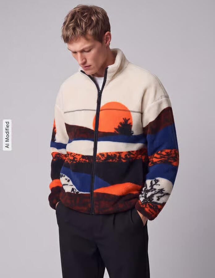 Only & Sons Fleecejack met landschaps-motiefprint - Foto 4