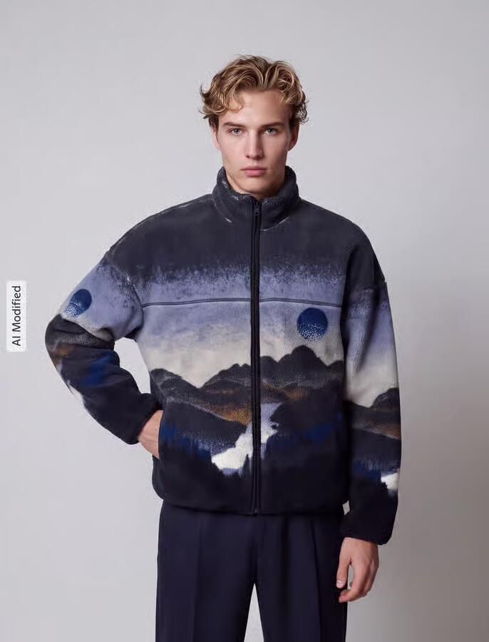 Only & Sons Fleecejack met landschaps-motiefprint - Foto 3