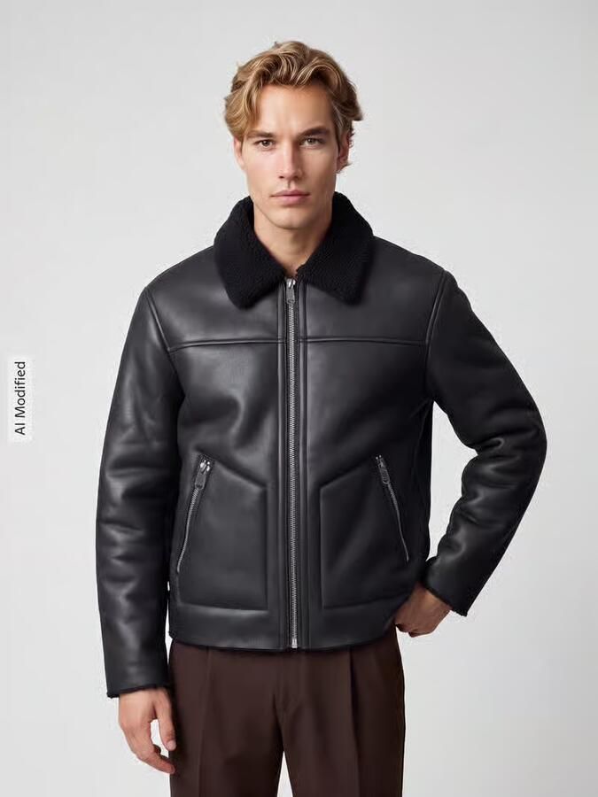 Only & Sons Kunstleren jack met shearling kraag - Foto 3
