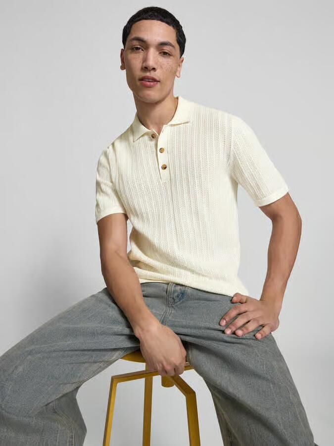 Only & Sons Regular fit poloshirt met broderie anglaise model 'MOON' - Foto 4