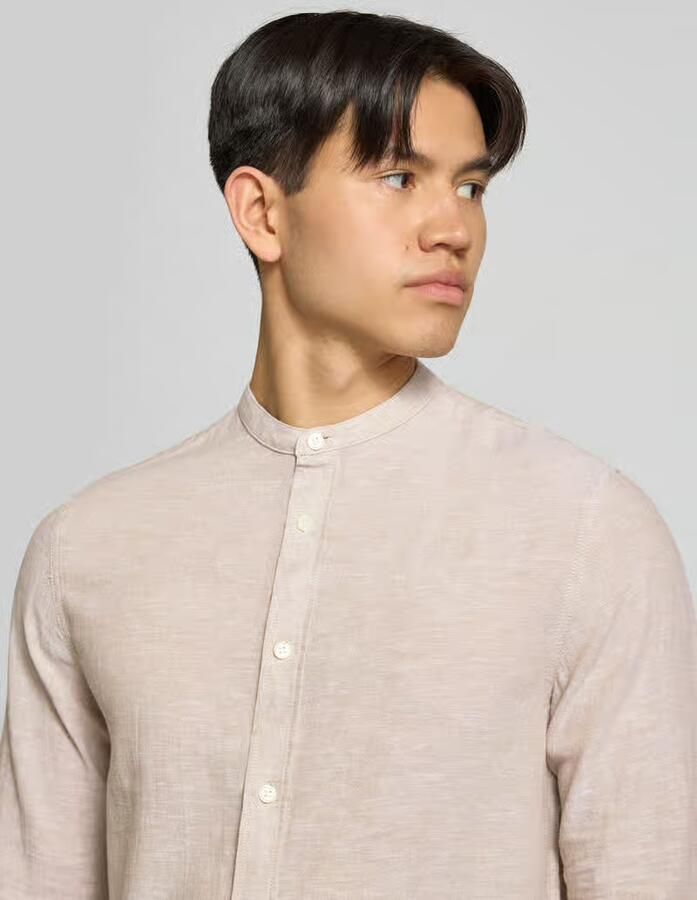 Only & Sons slim fit vrijetijdsoverhemd van mix van katoen en linnen model 'CAIDEN' - Foto 5