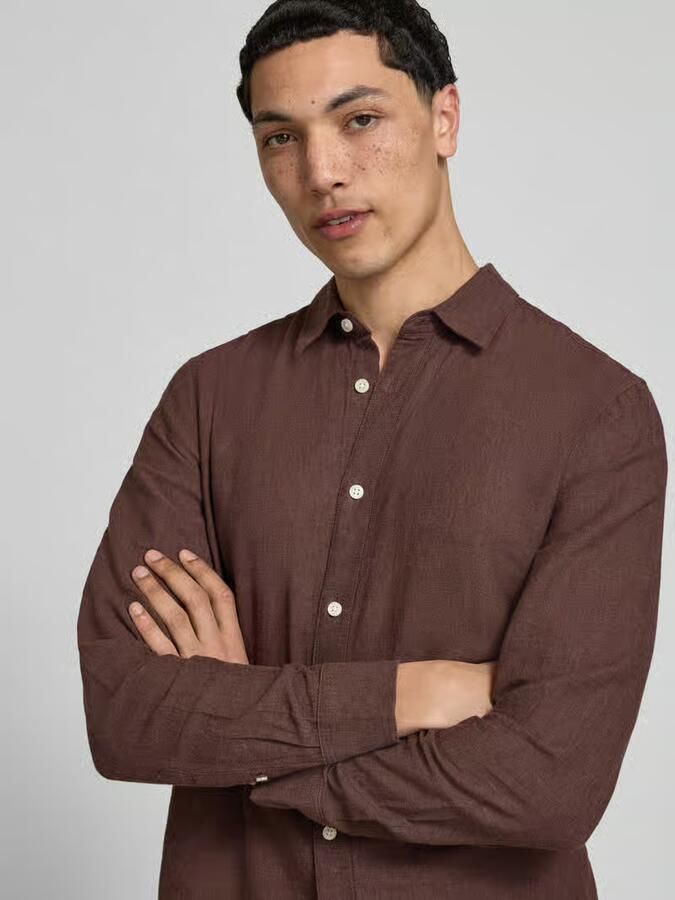 Only & Sons slim fit vrijetijdsoverhemd van mix van katoen en linnen model 'CAIDENLS SOLID' - Foto 3