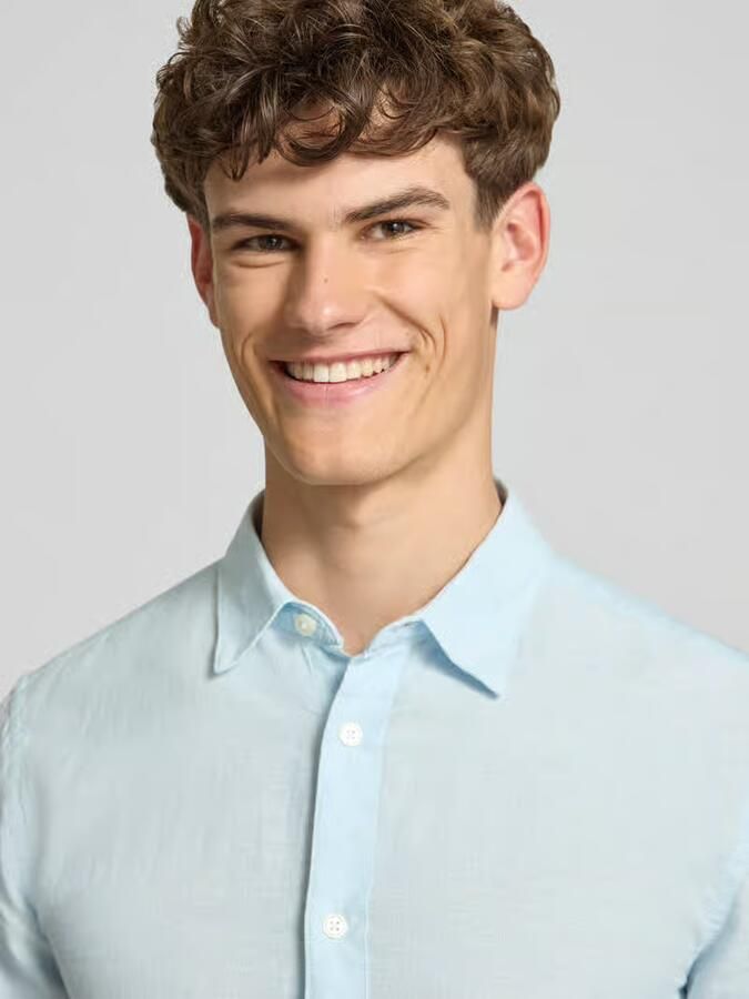 Only & Sons slim fit vrijetijdsoverhemd van mix van katoen en linnen model 'CAIDENLS SOLID' - Foto 6