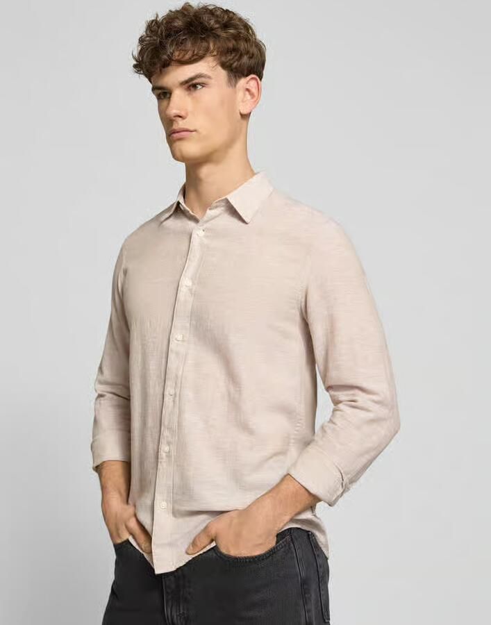 Only & Sons slim fit vrijetijdsoverhemd van mix van katoen en linnen model 'CAIDENLS SOLID' - Foto 3