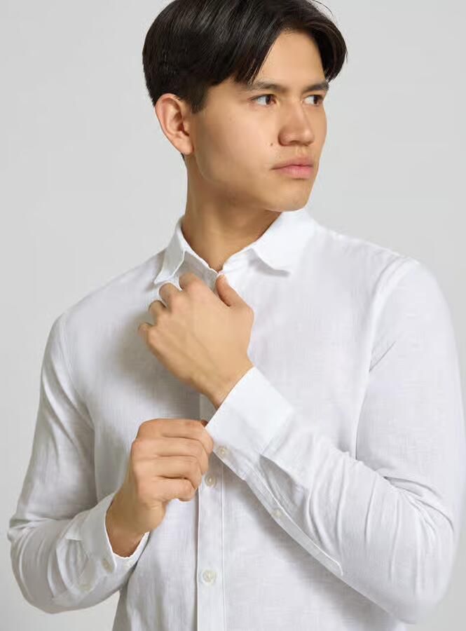 Only & Sons slim fit vrijetijdsoverhemd van mix van katoen en linnen model 'CAIDENLS SOLID' - Foto 6