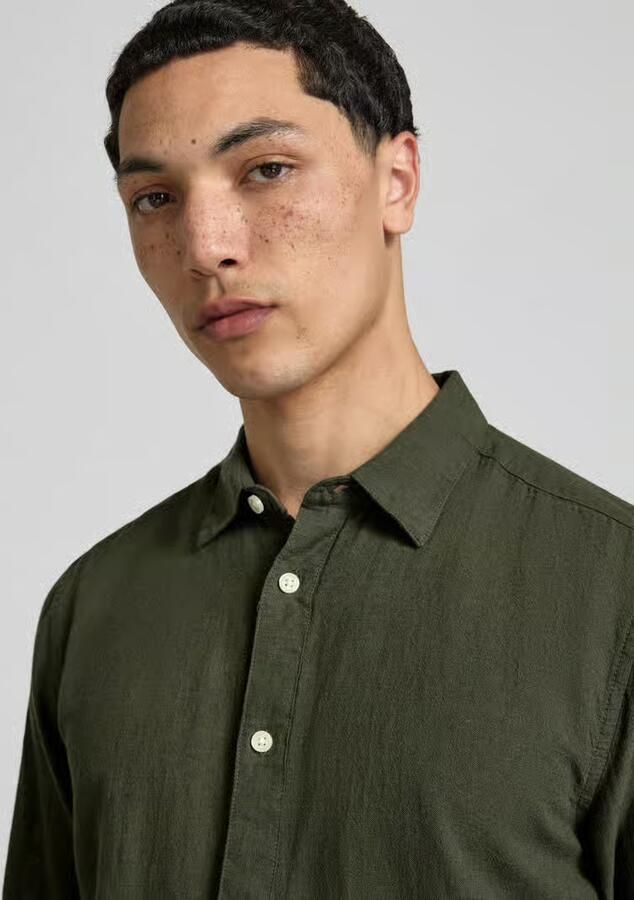 Only & Sons slim fit vrijetijdsoverhemd van mix van katoen en linnen model 'CAIDENLS SOLID' - Foto 4