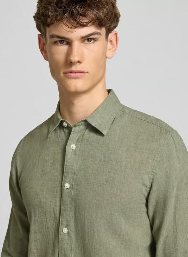 Only & Sons slim fit vrijetijdsoverhemd van mix van katoen en linnen model 'CAIDENLS SOLID' - Foto 4